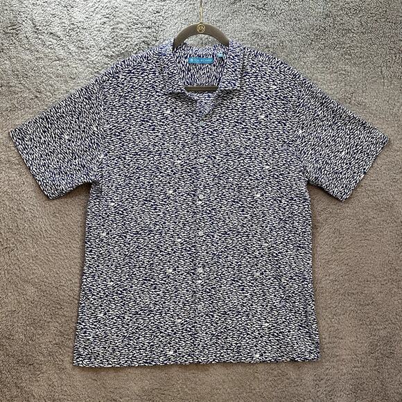 Tori Richard Men's XL Short Sleeve Button Up Shark Design Blue White Beach - Picture 1 of 11